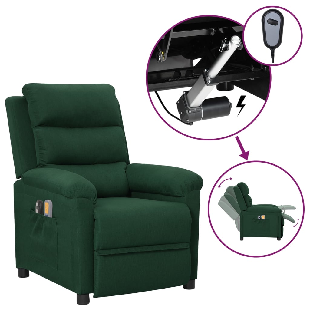 Elektrischer Massagesessel Dunkelgrün Stoff