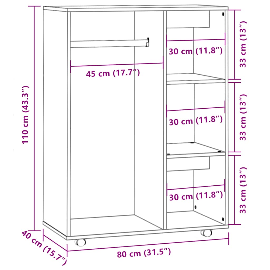 Kleiderschrank Braun Eichen-Optik 80x40x110 cm Holzwerkstoff