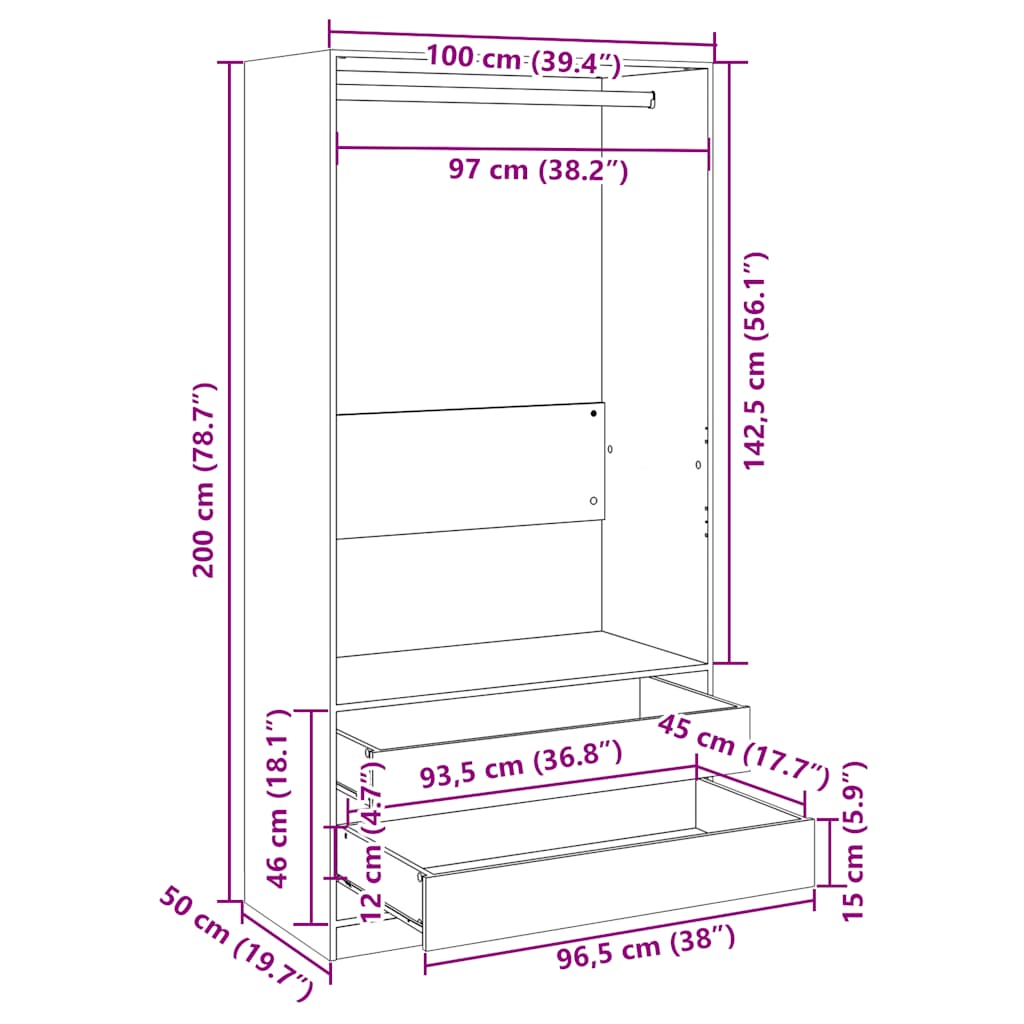 Kleiderschrank Räuchereiche 100x50x200 cm Holzwerkstoff