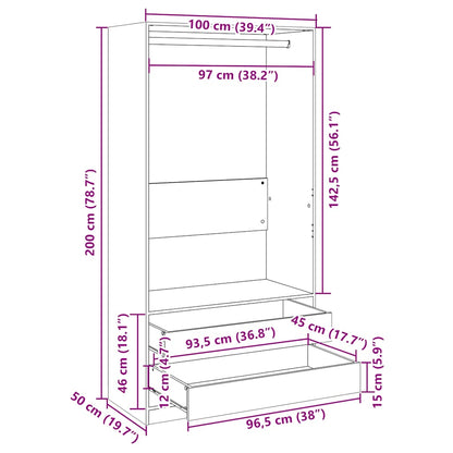 Kleiderschrank Räuchereiche 100x50x200 cm Holzwerkstoff