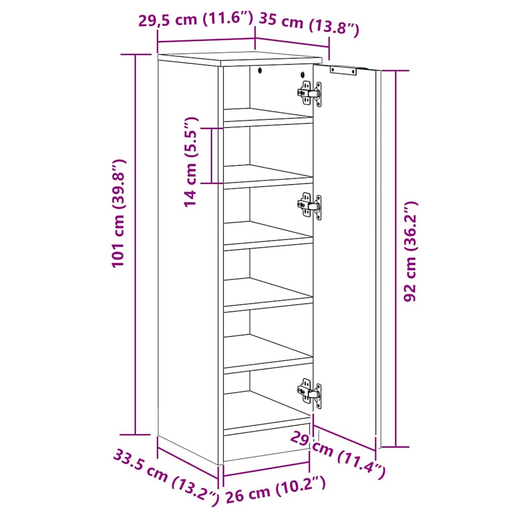 Schuhschrank Räuchereiche 30x35x100 cm Holzwerkstoff