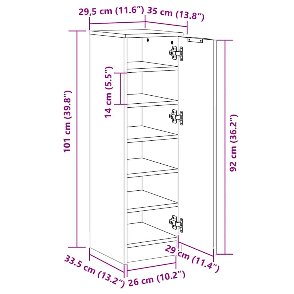 Schuhschrank Grau Sonoma 30x35x100 cm Holzwerkstoff