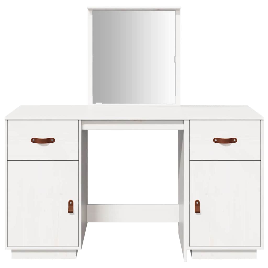 Schminktisch mit Spiegel Weiß Massivholz Kiefer