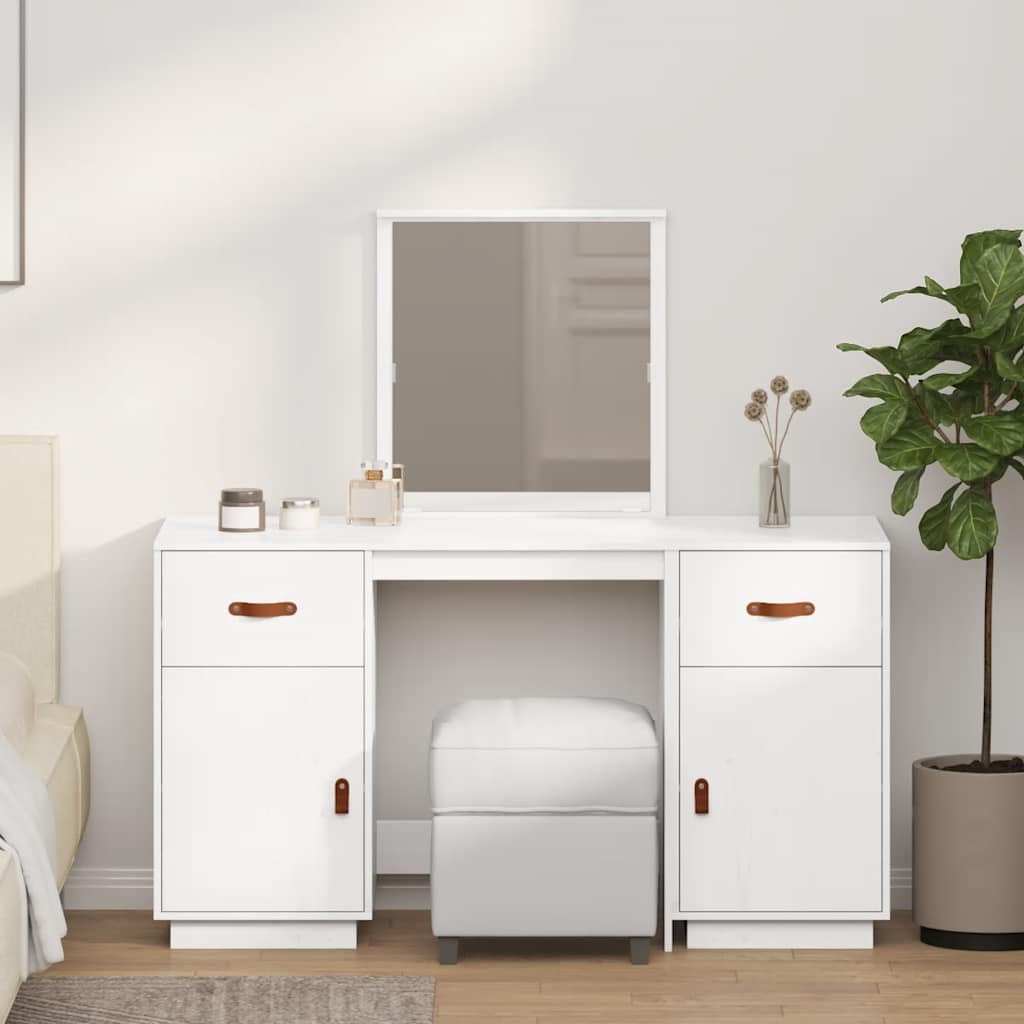 Schminktisch mit Spiegel Weiß Massivholz Kiefer