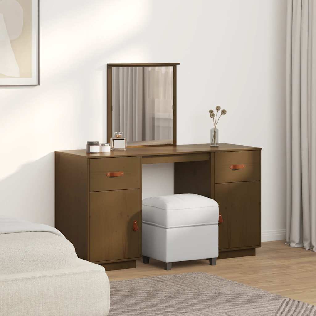 Schminktisch-Set mit Spiegel Honigbraun Massivholz Kiefer