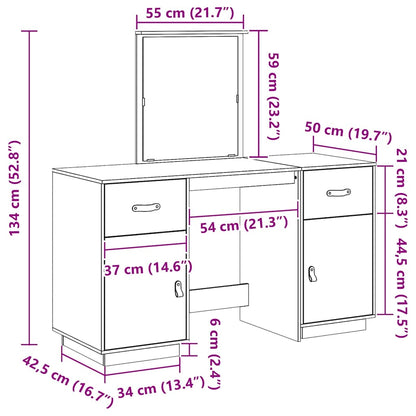 Schminktisch-Set mit Spiegel Honigbraun Massivholz Kiefer