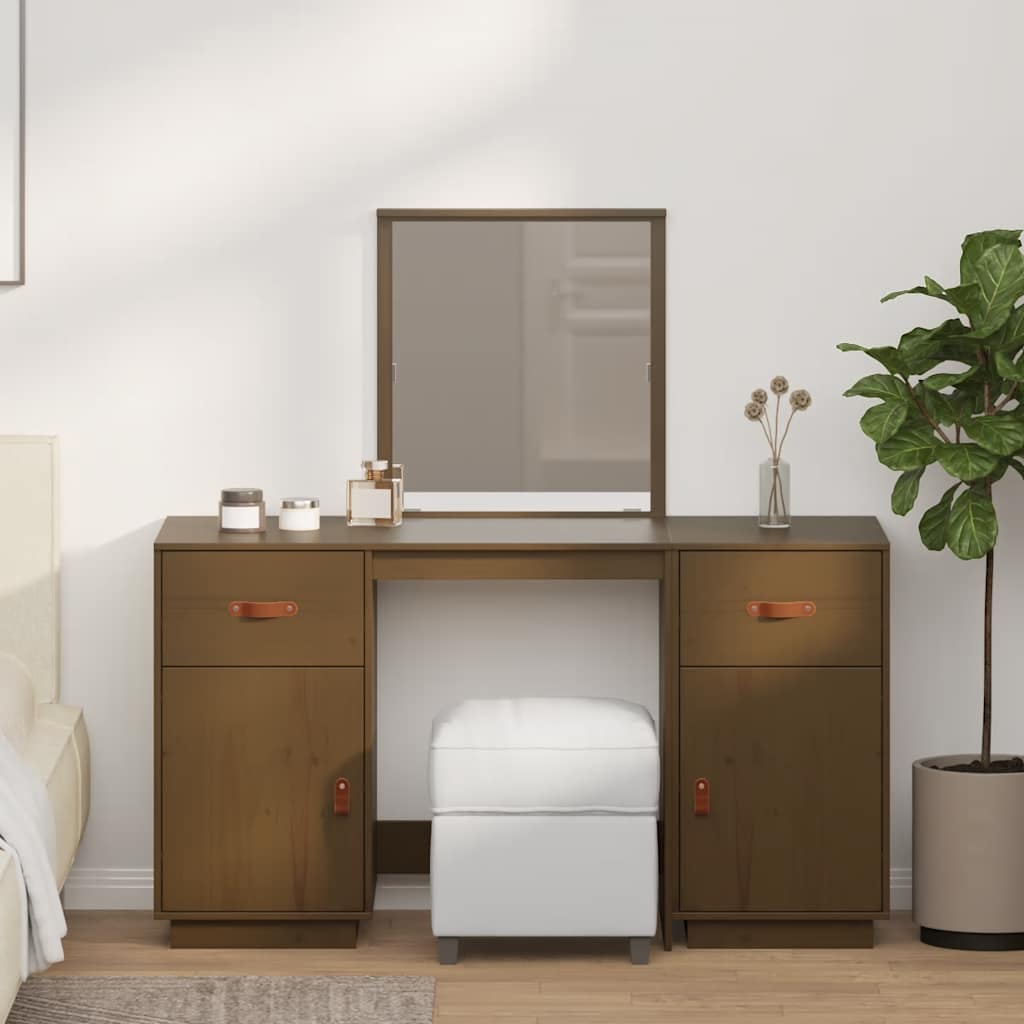 Schminktisch-Set mit Spiegel Honigbraun Massivholz Kiefer