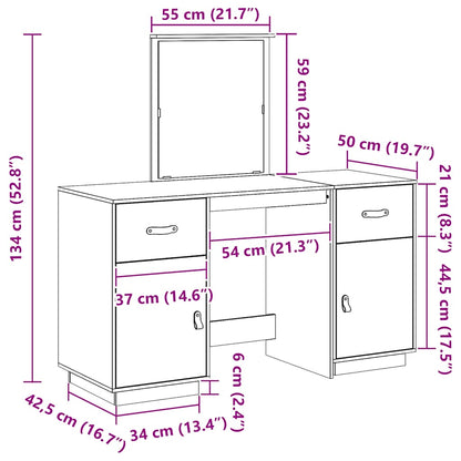 Schminktisch-Set mit Spiegel Schwarz Massivholz Kiefer