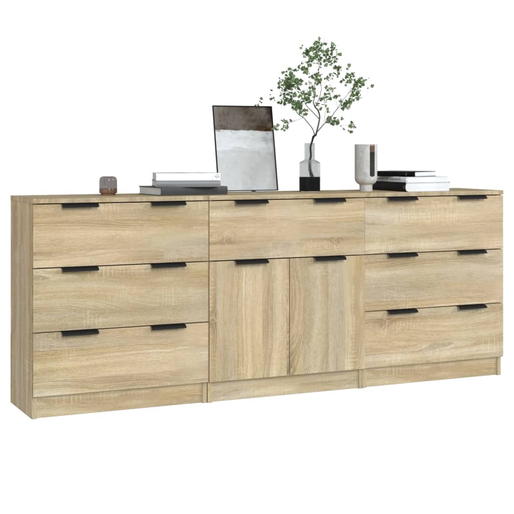 3-tlg. Sideboard Sonoma Eiche-Optik Holzwerkstoff