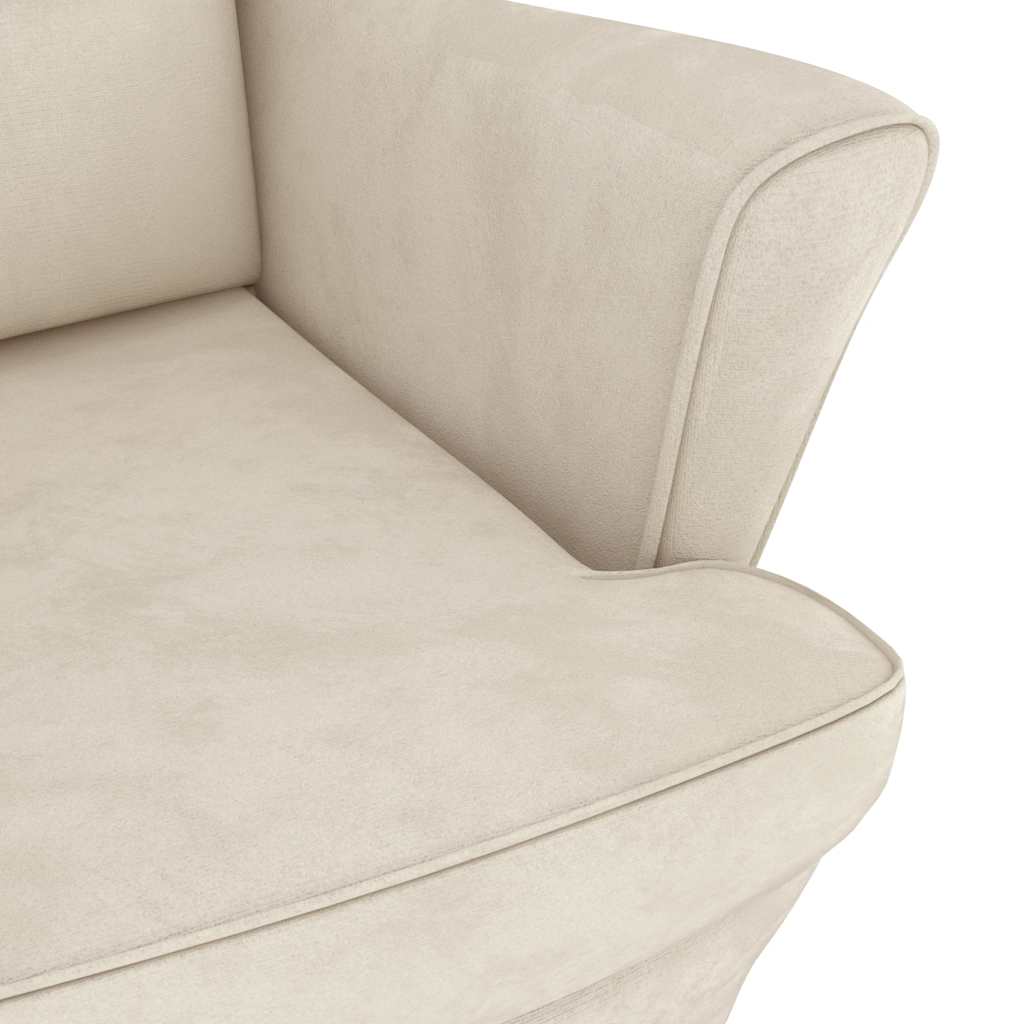 Schaukelstuhl Ohrensessel Creme Samt und Massivholz