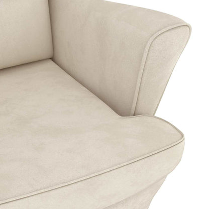 Schaukelstuhl Ohrensessel Creme Samt und Massivholz