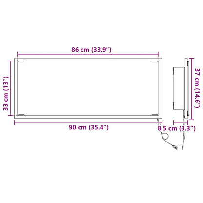 Spiegel Wandmontiert Grau Sonoma 90 x 8.5 x 37 cm Holzwerkstoff