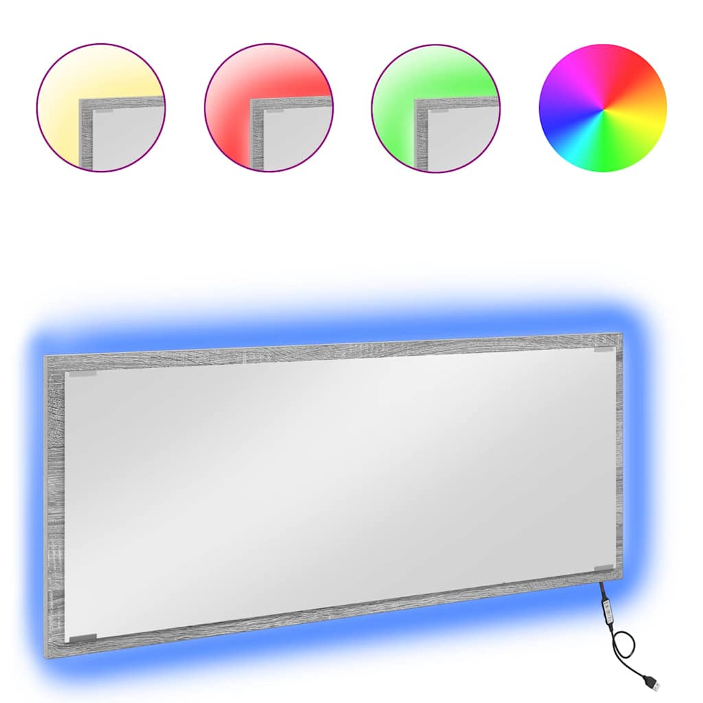 Spiegel Wandmontiert Grau Sonoma 90 x 8.5 x 37 cm Holzwerkstoff