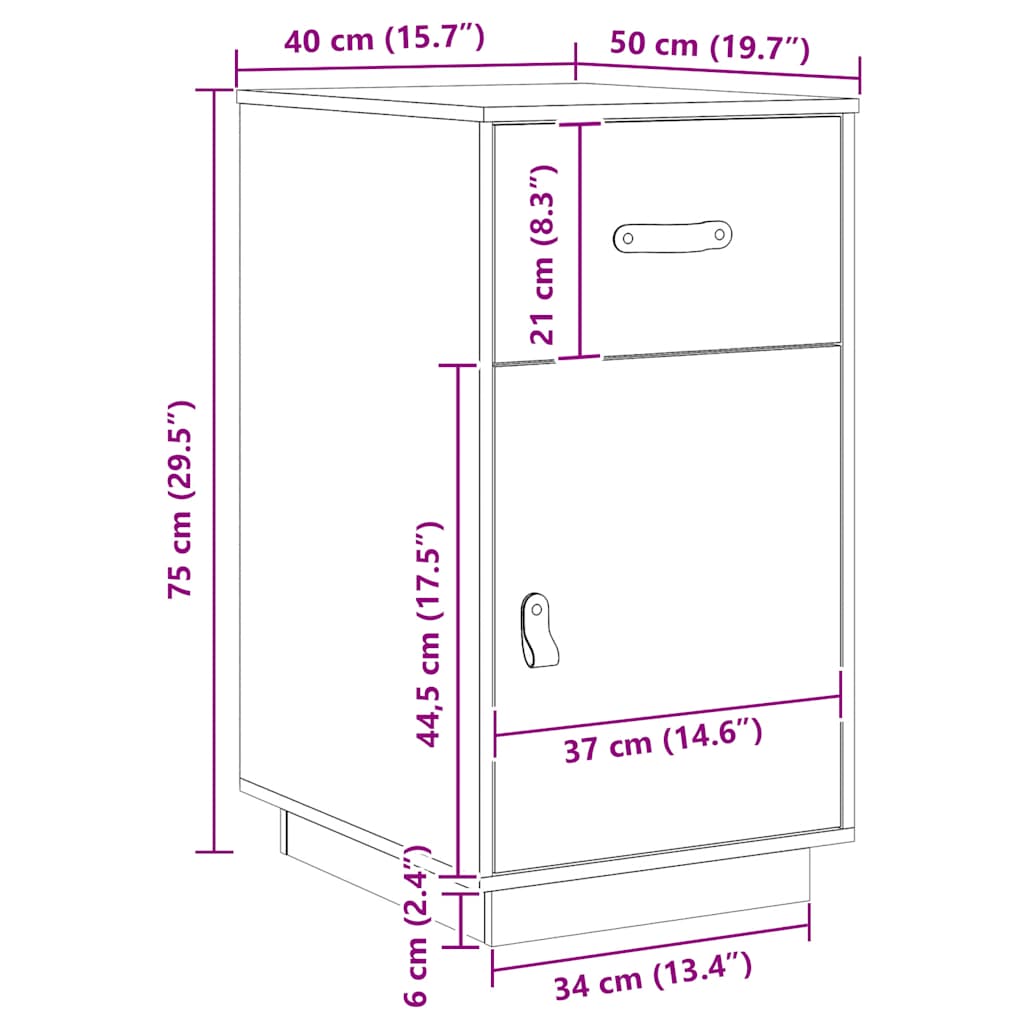 Schreibtisch-Schrank Weiß 40x50x75 cm Massivholz Kiefer