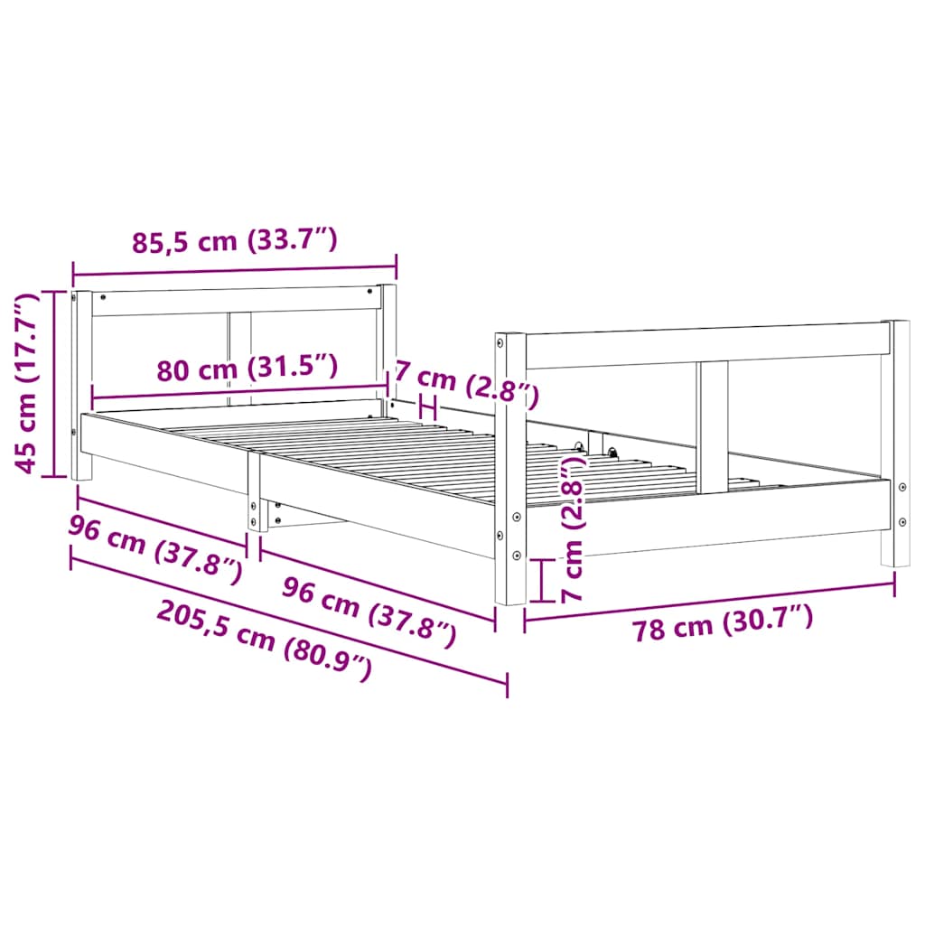 Kinderbett 80x200 cm Massivholz Kiefer