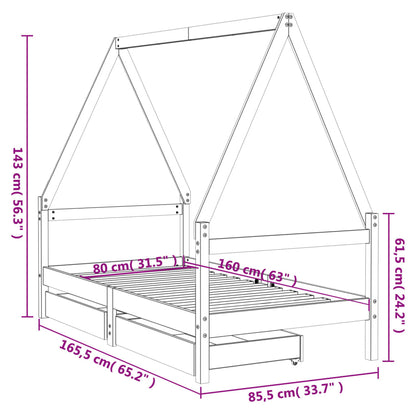 Kinderbett mit Schubladen 80x160 cm Massivholz Kiefer