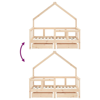 Kinderbett mit Schubladen 70x140 cm Massivholz Kiefer