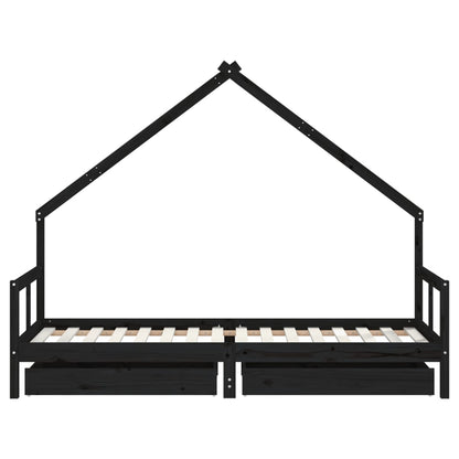 Kinderbett mit Schubladen Schwarz 80x200 cm Massivholz Kiefer