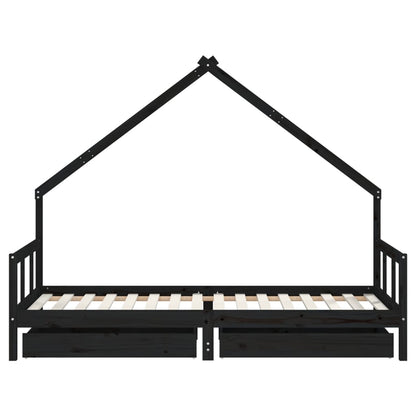 Kinderbett mit Schubladen Schwarz 90x200 cm Massivholz Kiefer