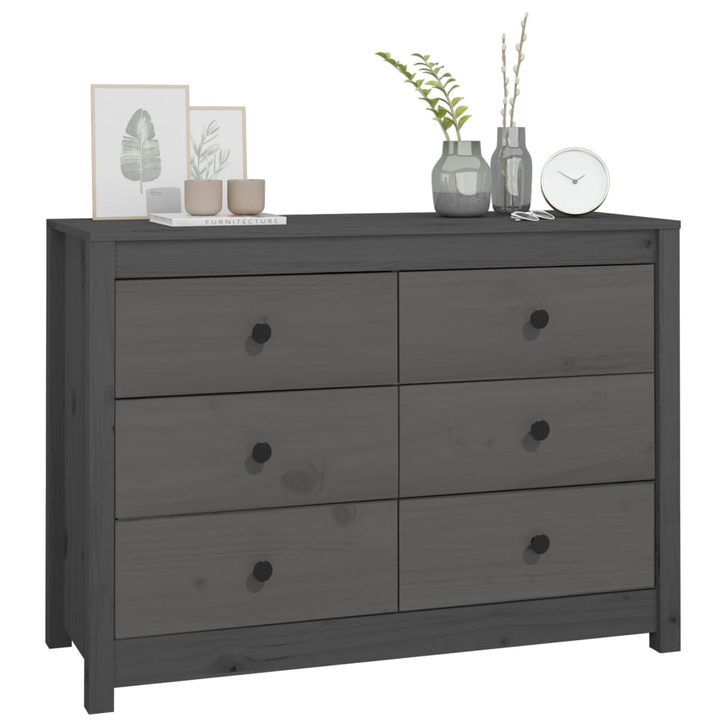 Beistellschrank Grau 100x40x72 cm Massivholz Kiefer