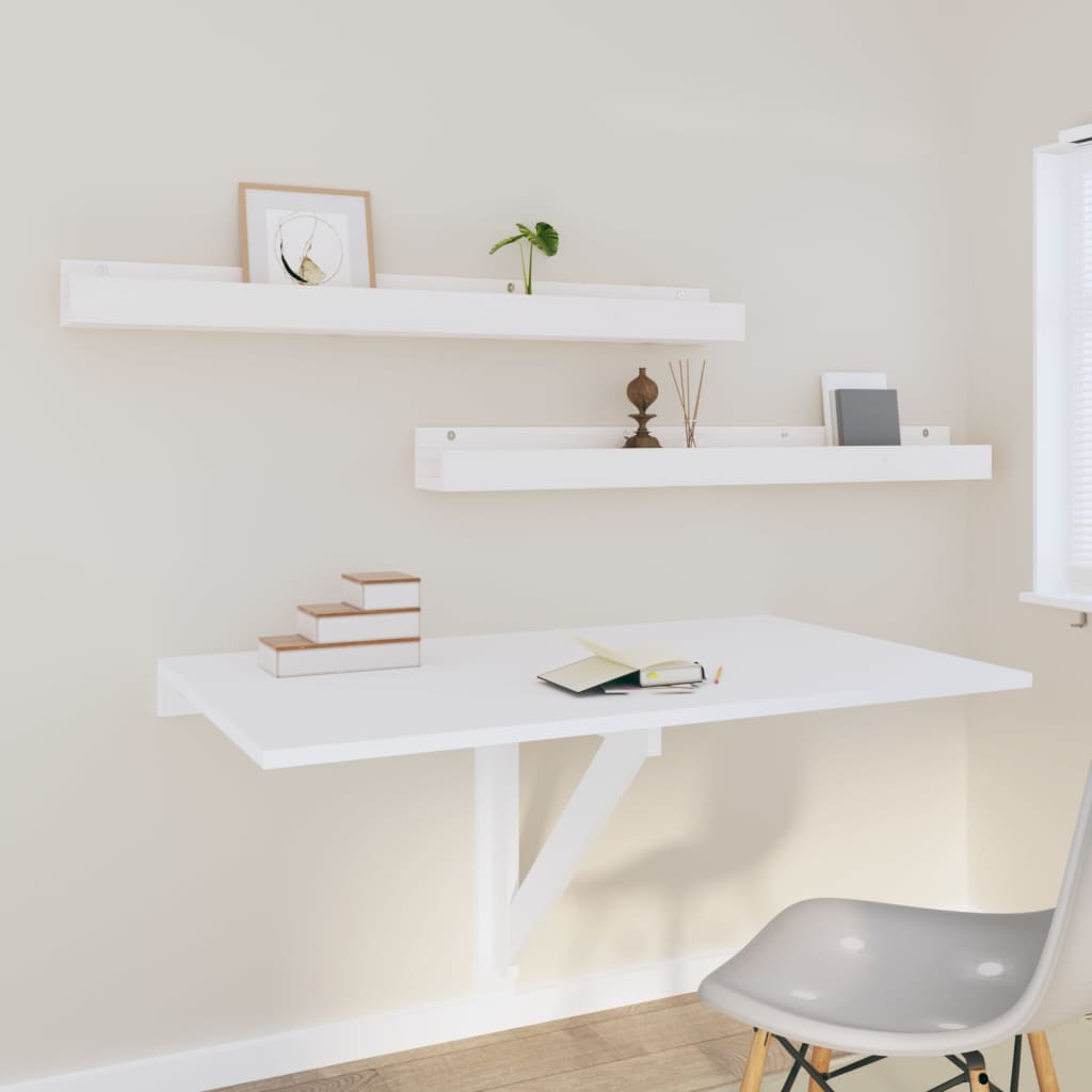 Wandregale 2 Stk. Weiß 110x12x9 cm Massivholz Kiefer