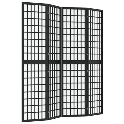 4-tlg. Paravent Japanischer Stil Faltbar 160x170 cm Schwarz