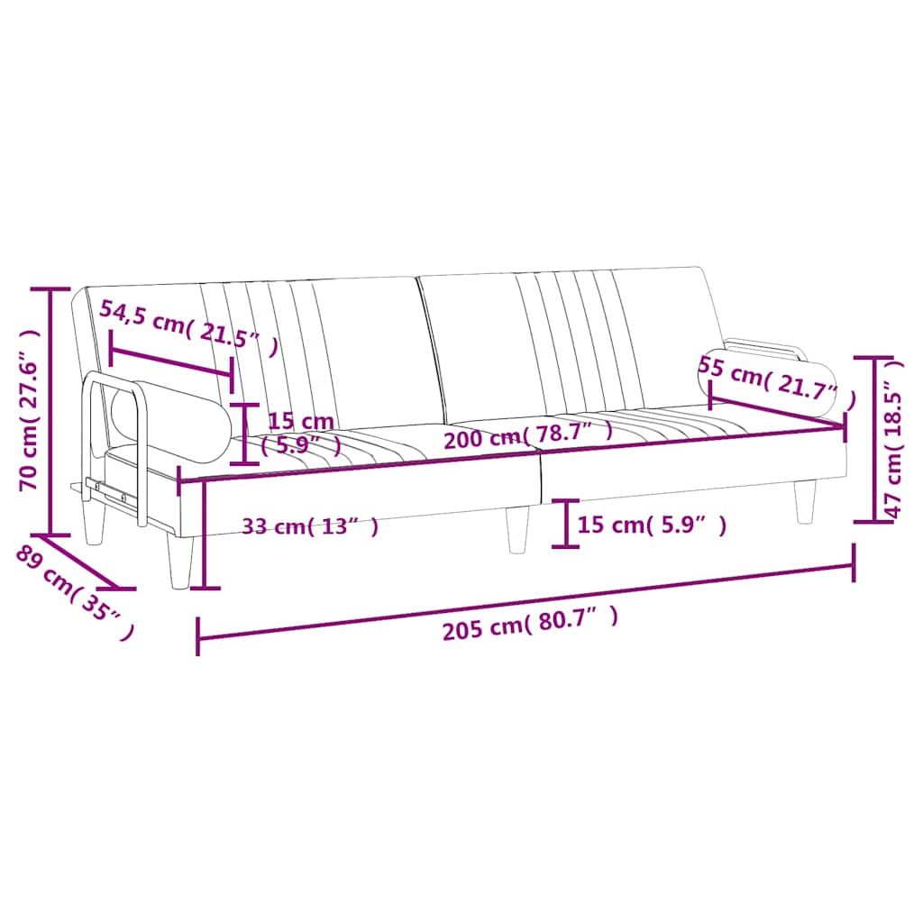 Schlafsofa mit Armlehnen Dunkelgrau Samt