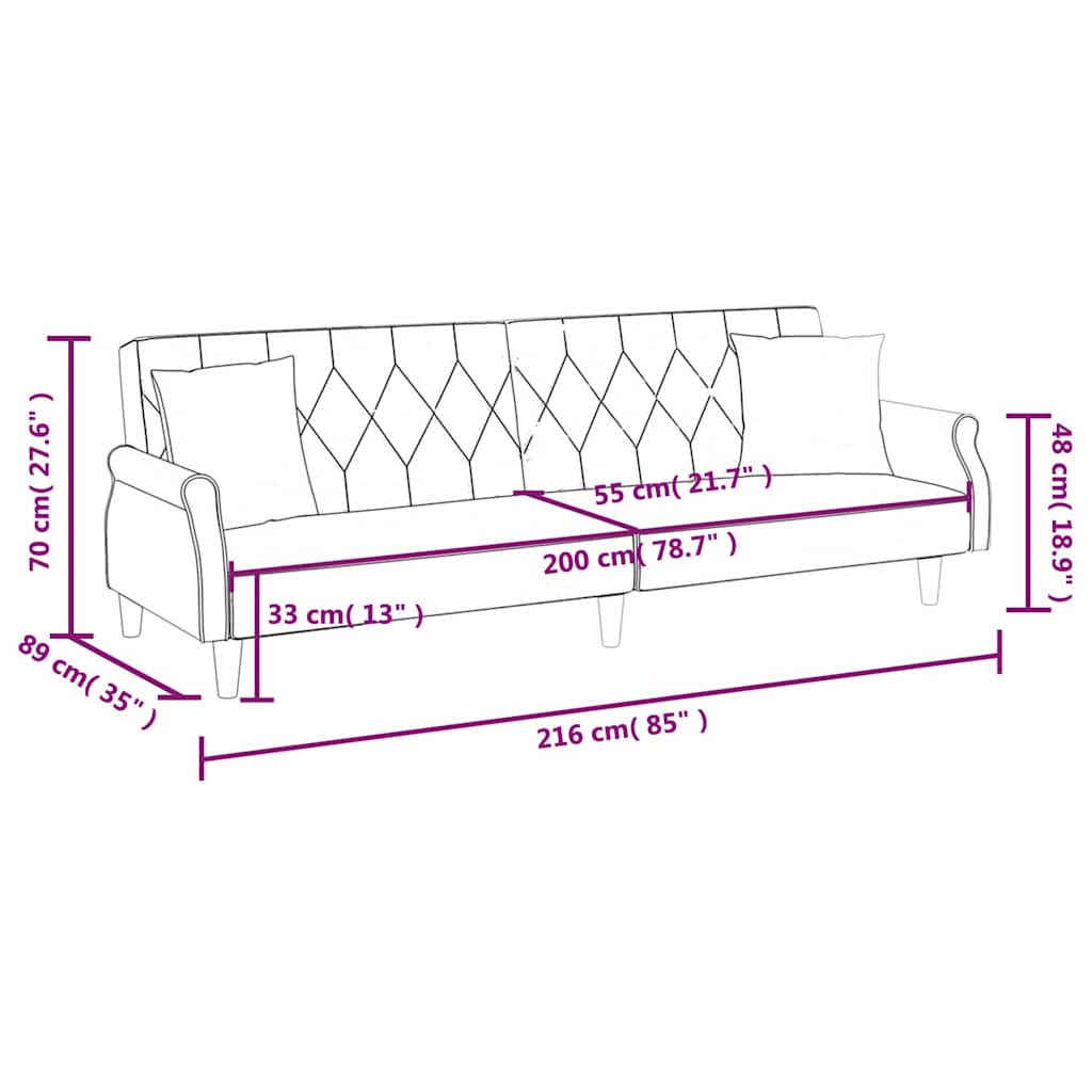 Schlafsofa mit Armlehnen Gelb Samt