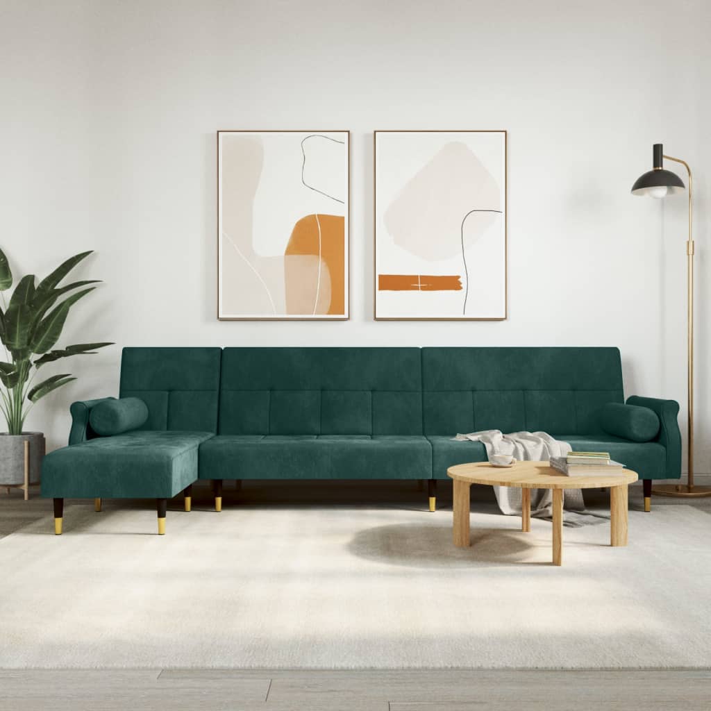 Schlafsofa in L-Form Dunkelgrün 271x140x70 cm Samt