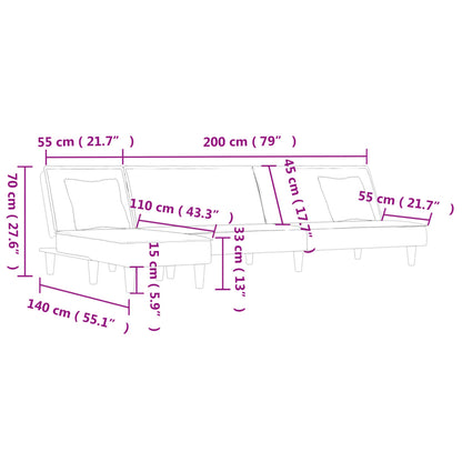Schlafsofa in L-Form Blau 255x140x70 cm Samt