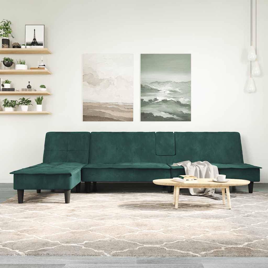 Schlafsofa in L-Form Dunkelgrün 255x140x70 cm Samt