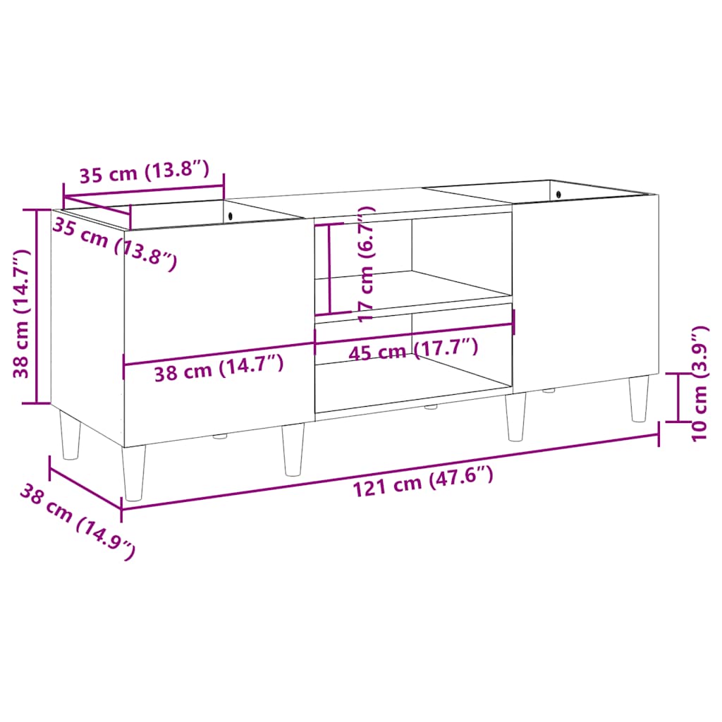 Plattenschrank Grau Sonoma 121x38x48 cm Holzwerkstoff