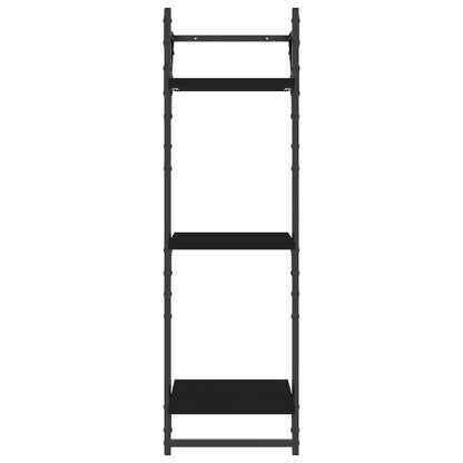 6-tlg. Wandregal-Set mit Stangen Schwarz Holzwerkstoff