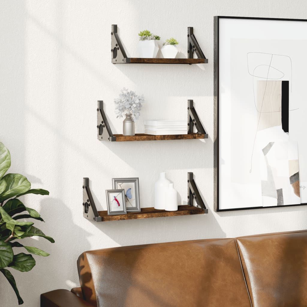 3-tlg. Wandregal-Set Räuchereiche Holzwerkstoff