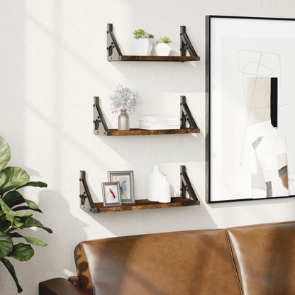 3-tlg. Wandregal-Set Räuchereiche Holzwerkstoff