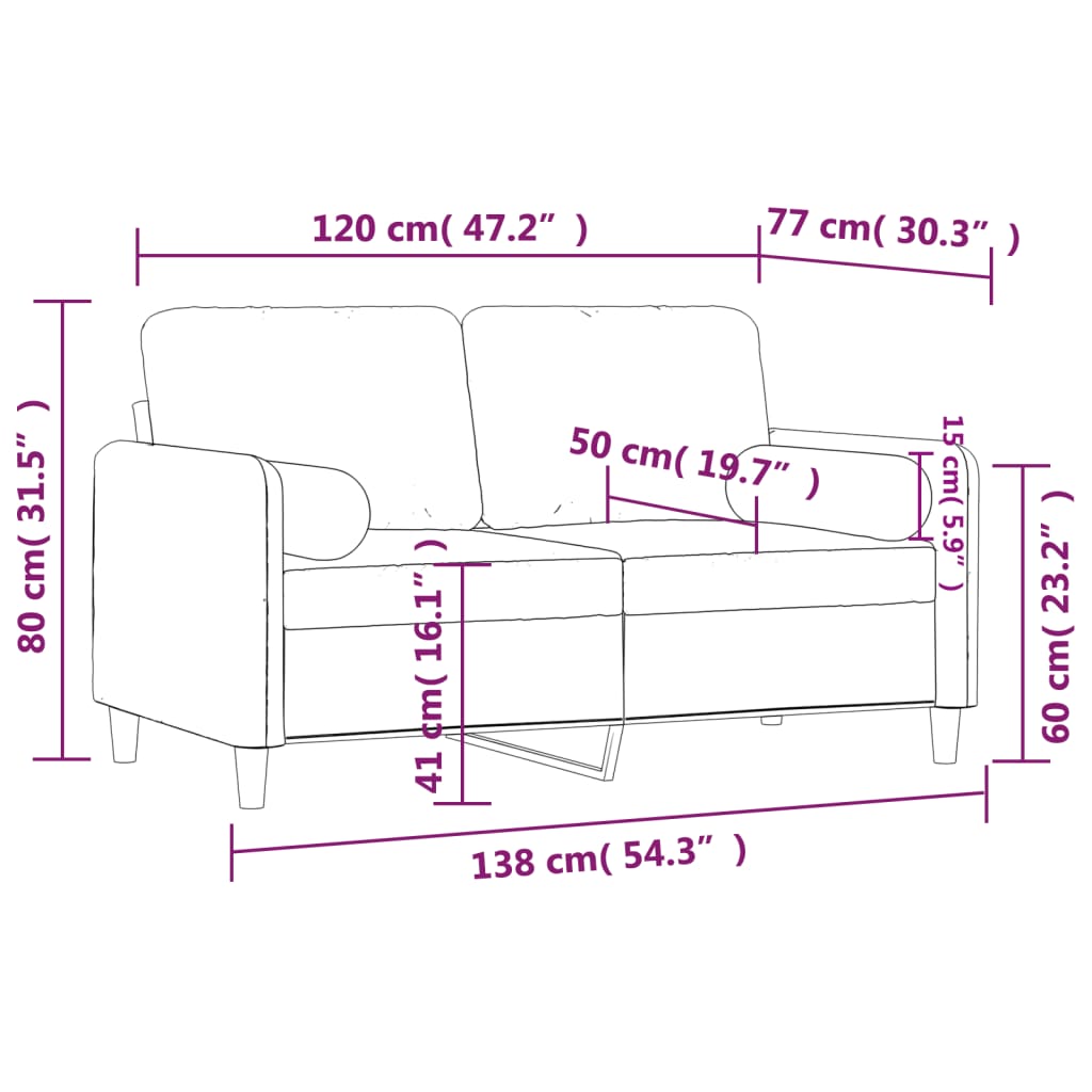 2-Sitzer-Sofa mit Zierkissen Rosa 120 cm Samt