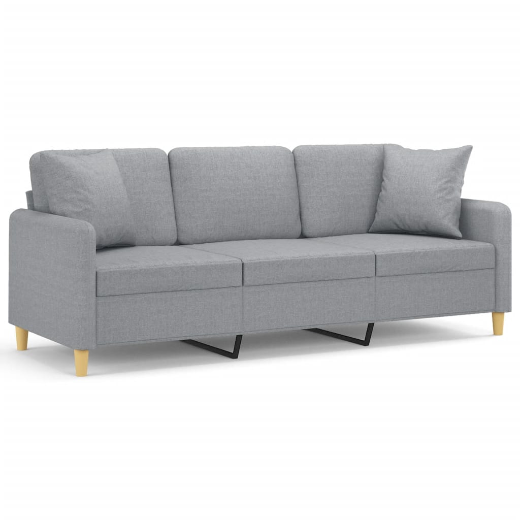 3-Sitzer-Sofa mit Zierkissen Hellgrau 180 cm Stoff