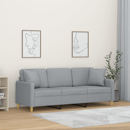 3-Sitzer-Sofa mit Zierkissen Hellgrau 180 cm Stoff