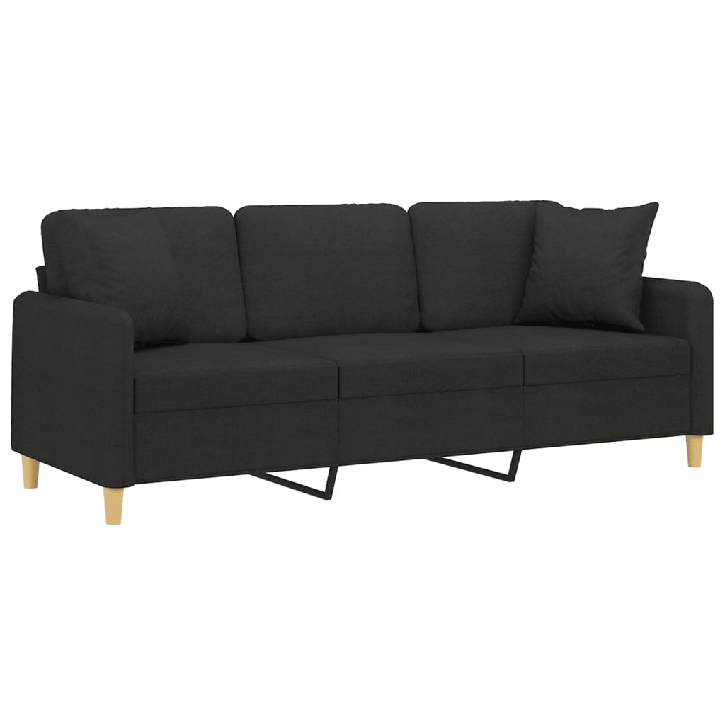3-Sitzer-Sofa mit Zierkissen Schwarz 180 cm Stoff