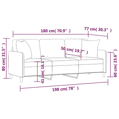 3-Sitzer-Sofa mit Zierkissen Schwarz 180 cm Stoff