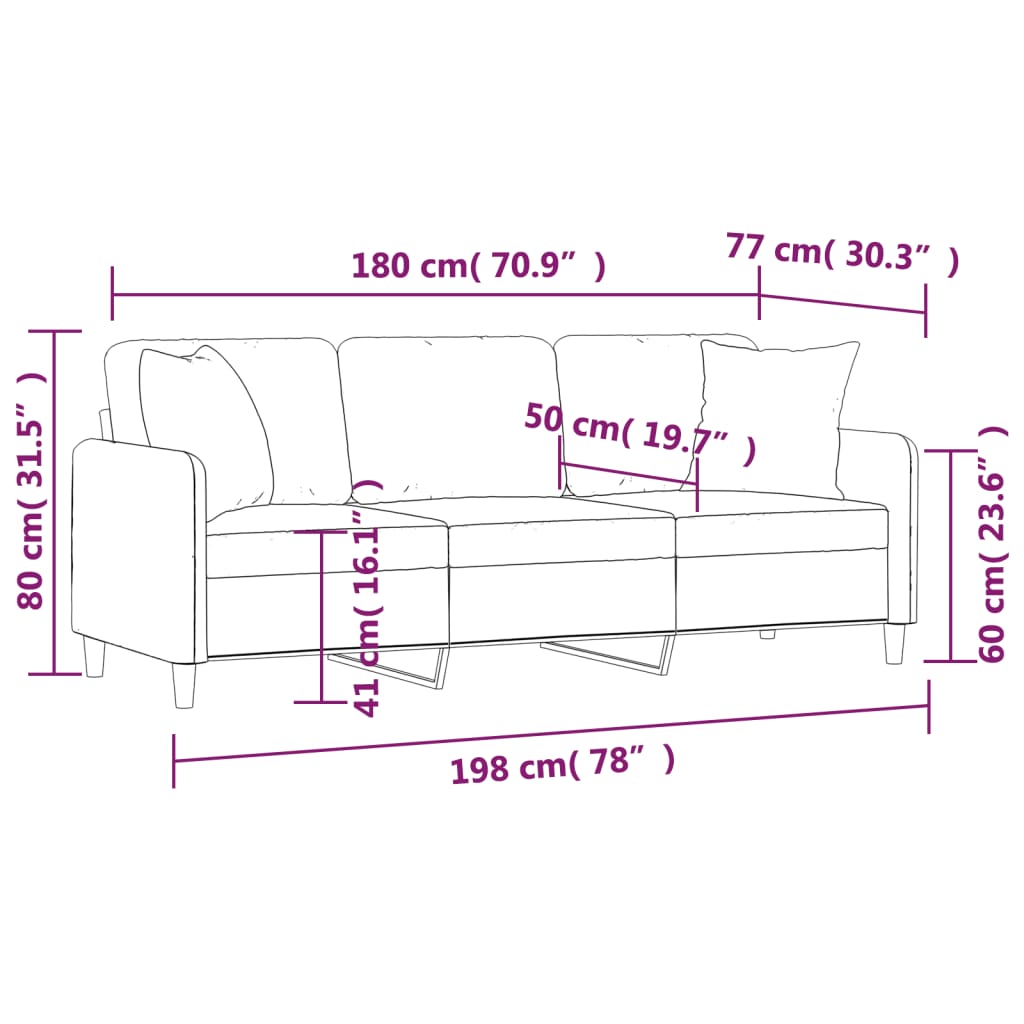 3-Sitzer-Sofa mit Zierkissen Weinrot 180 cm Stoff