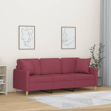 3-Sitzer-Sofa mit Zierkissen Weinrot 180 cm Stoff