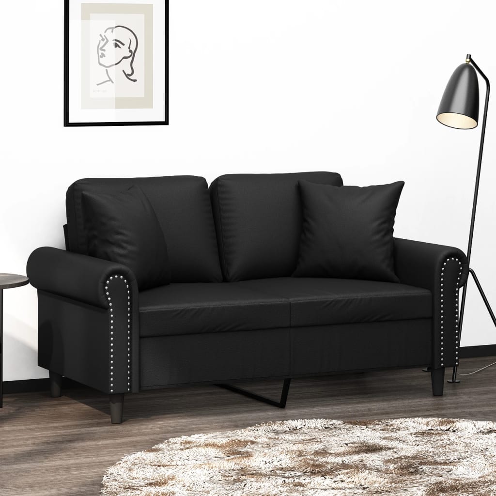 2-Sitzer-Sofa mit Zierkissen Schwarz 120 cm Kunstleder