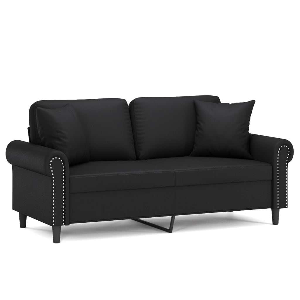 2-Sitzer-Sofa mit Zierkissen Schwarz 140 cm Kunstleder
