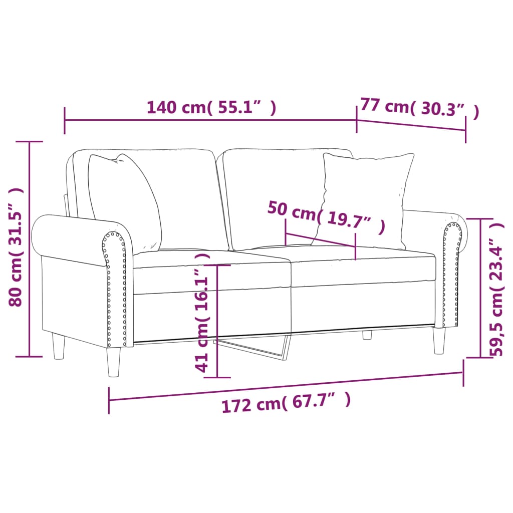 2-Sitzer-Sofa mit Zierkissen Schwarz 140 cm Kunstleder