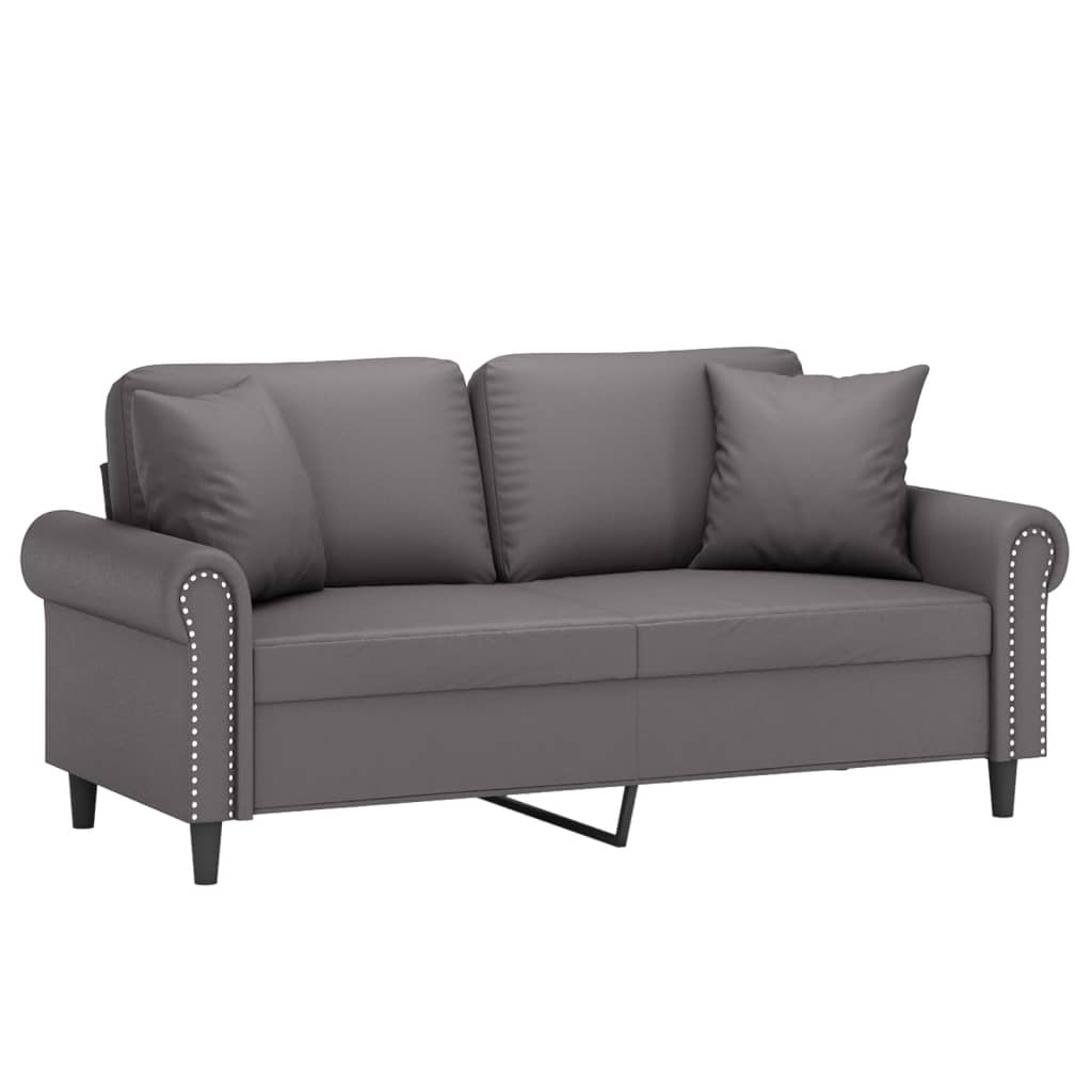 2-Sitzer-Sofa mit Zierkissen Grau 140 cm Kunstleder