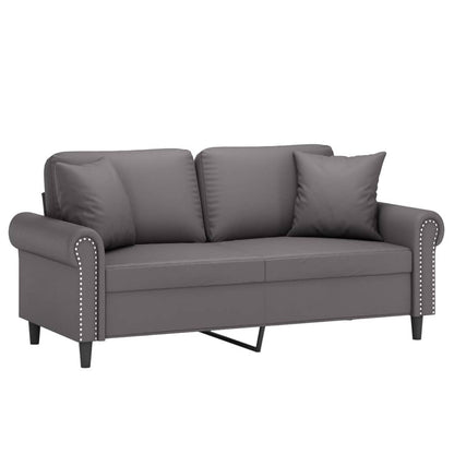2-Sitzer-Sofa mit Zierkissen Grau 140 cm Kunstleder