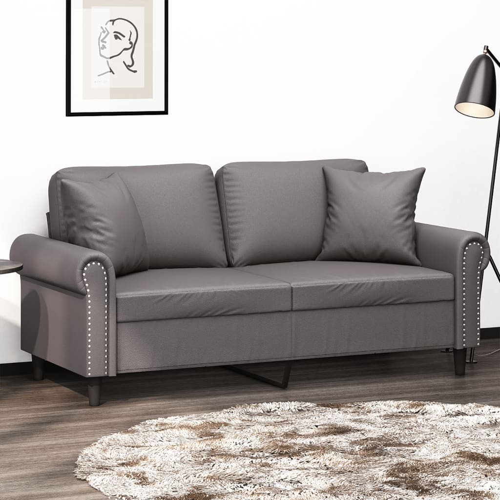 2-Sitzer-Sofa mit Zierkissen Grau 140 cm Kunstleder