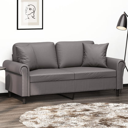 2-Sitzer-Sofa mit Zierkissen Grau 140 cm Kunstleder