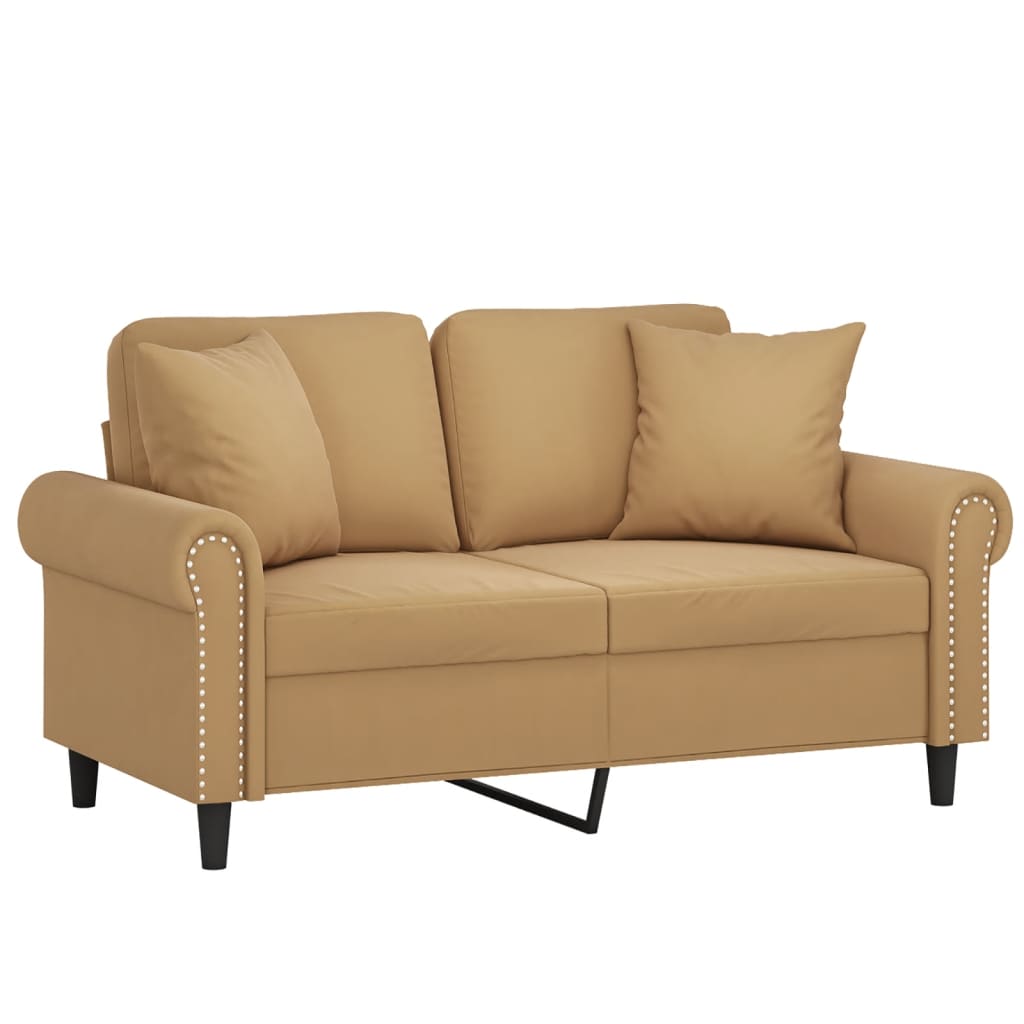 2-Sitzer-Sofa mit Zierkissen Braun 120 cm Samt
